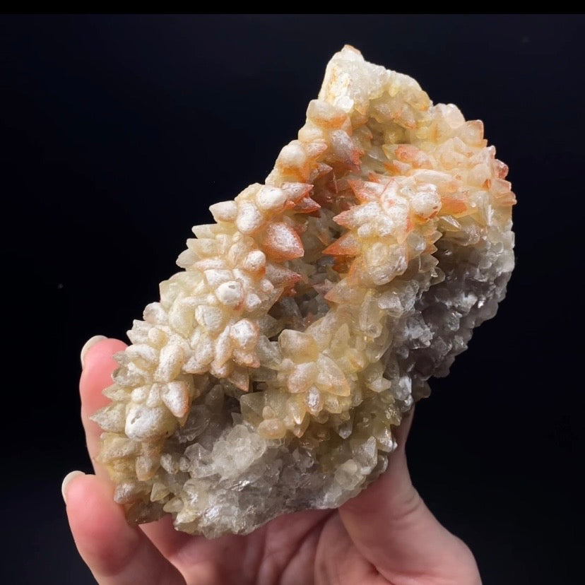 Scalenohedral Dog Tooth Calcite Crystal Cluster with Natural Iridescent Iron Oxide Surface