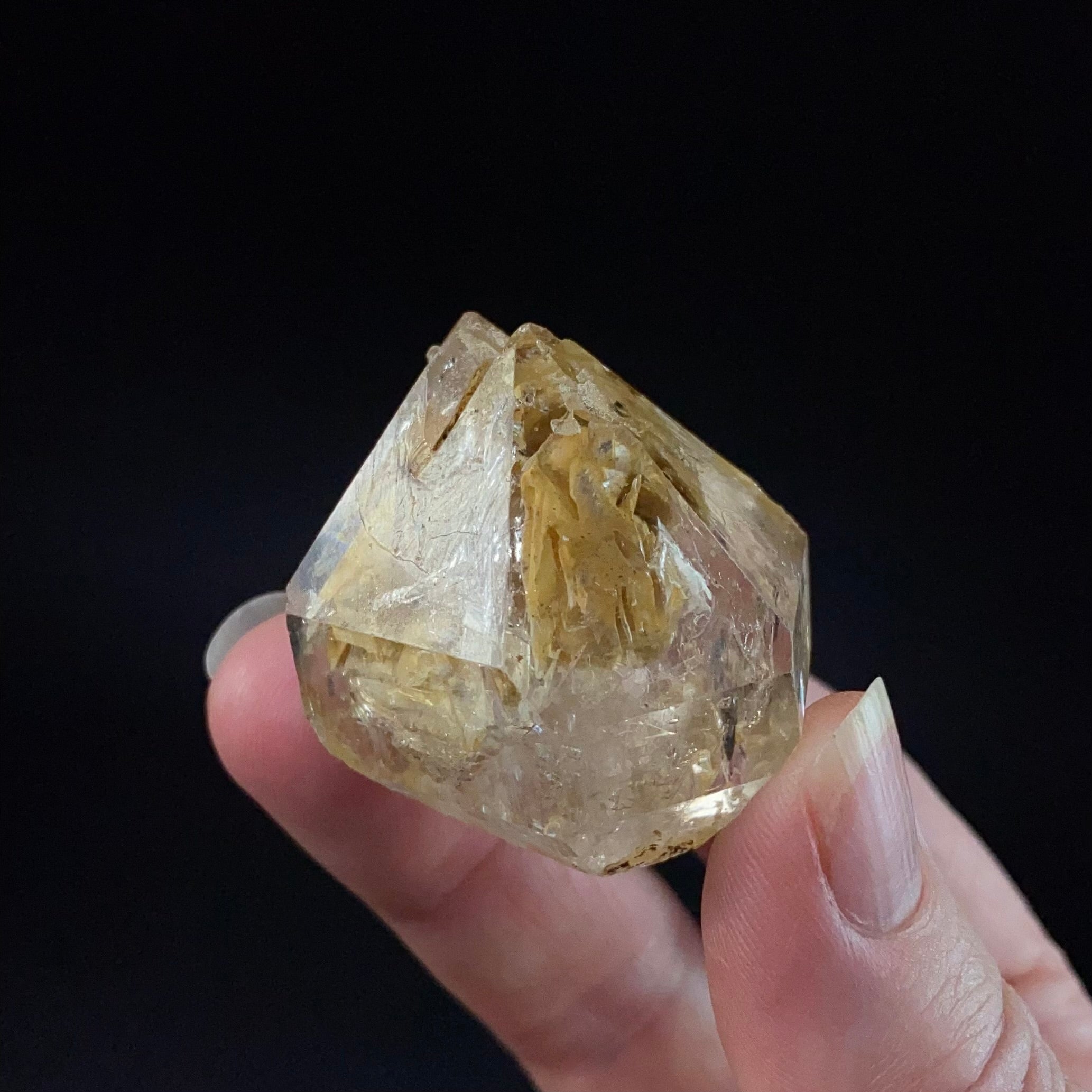 Twin Terminated Fenster Quartz Crystal with Fluorescent and Phosphorescent Inclusions