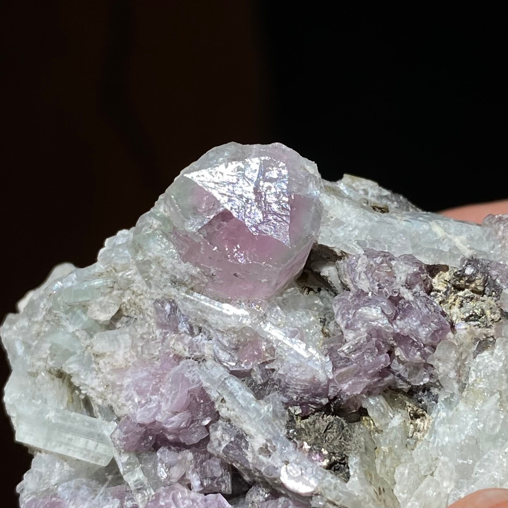 Pale Green & Pink Watermelon Tourmaline Crystal with Lepidolite & Cleavelandite