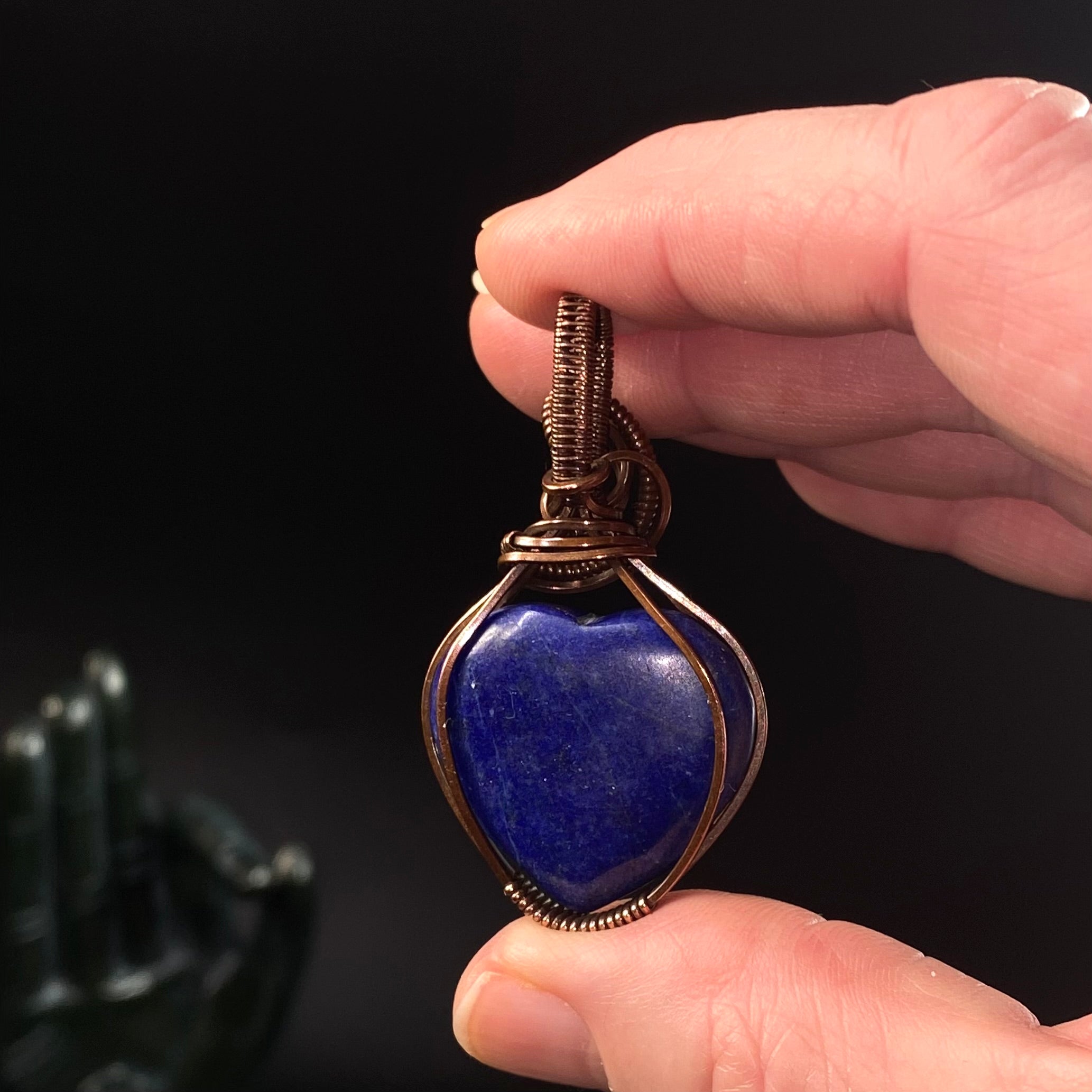 Lapis Lazuli Heart and Copper Wire Wrapped Pendant