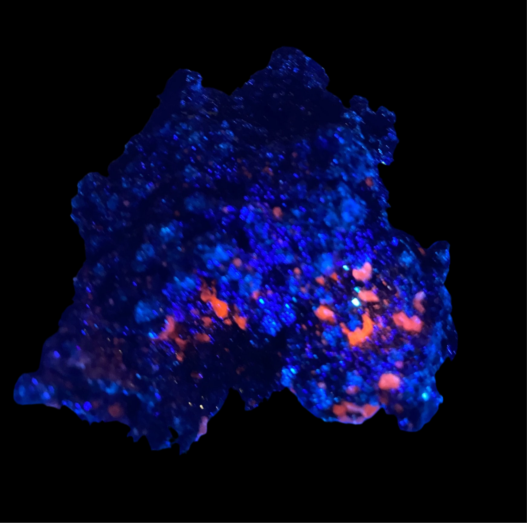 Druzy Cubic Pyrite Crystals over Fluorescent Calcite