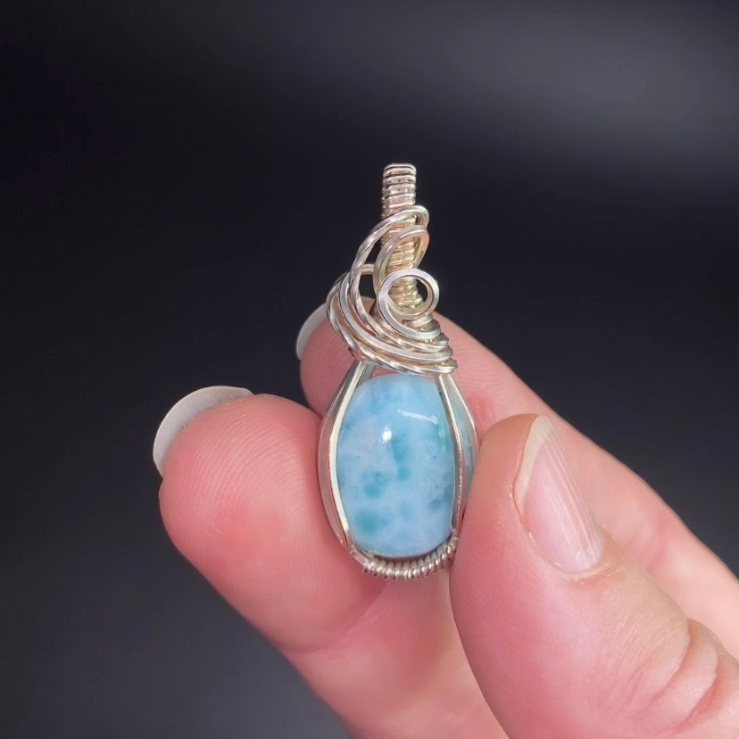Larimar and Sterling Silver Wire Wrapped Pendant