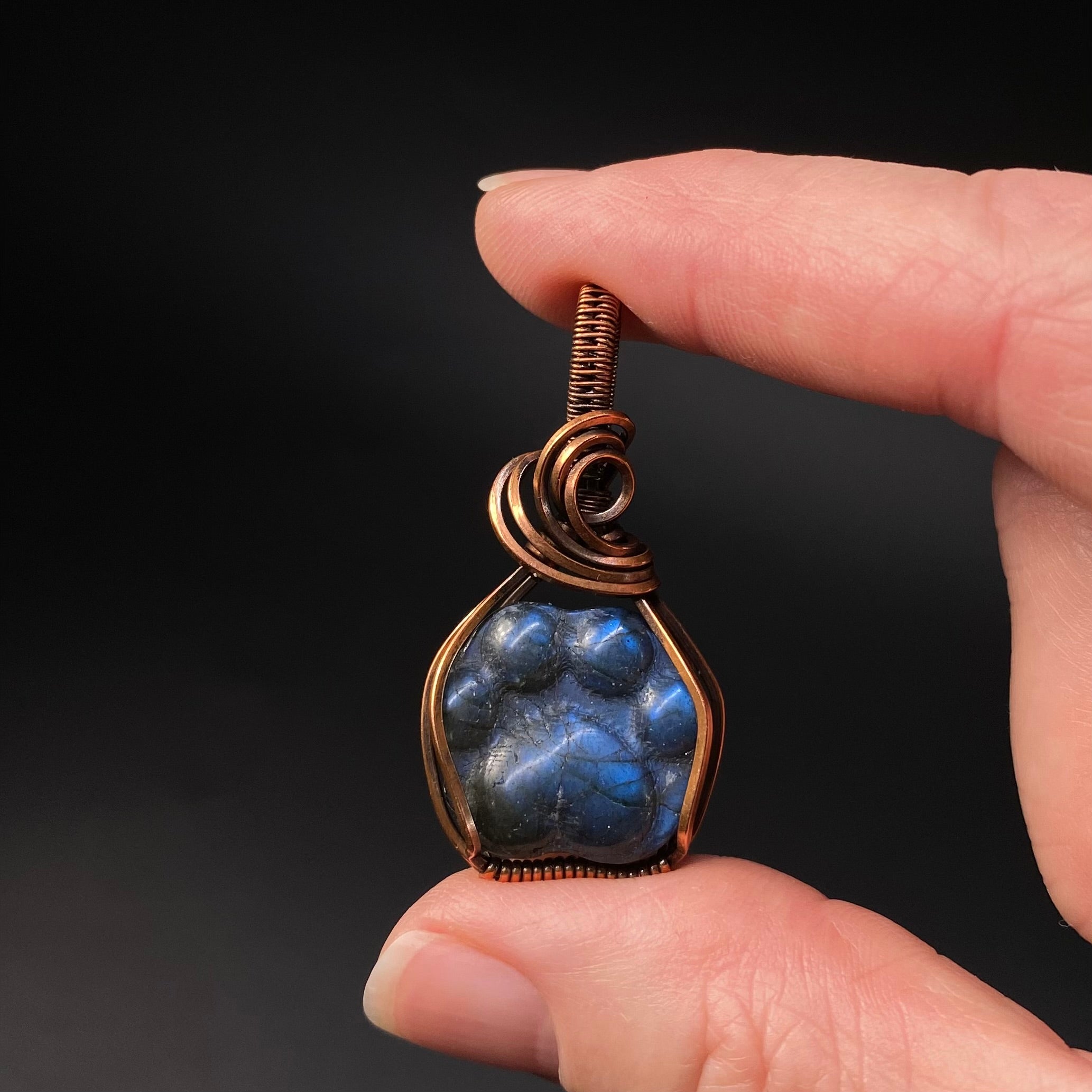 Labradorite Dog or Cat Paw Cabochon and Copper Wire Wrapped Pendant