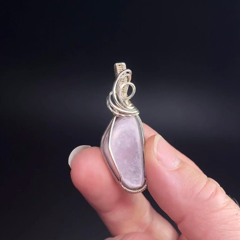 Lepidolite Mica and Sterling Silver Wire Wrapped Pendant