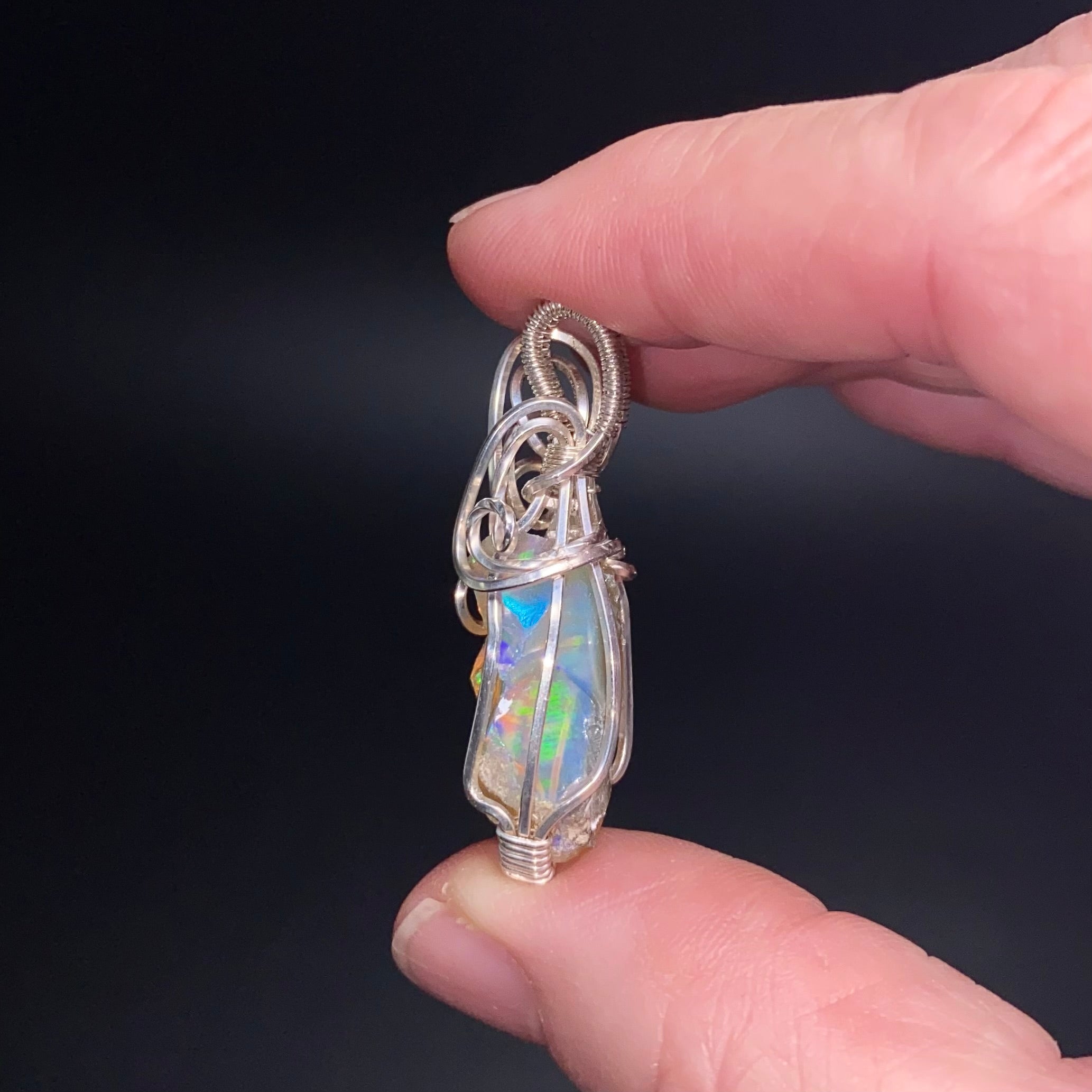 Ethiopian Welo Opal & Sterling Silver Wire Wrapped Pendant