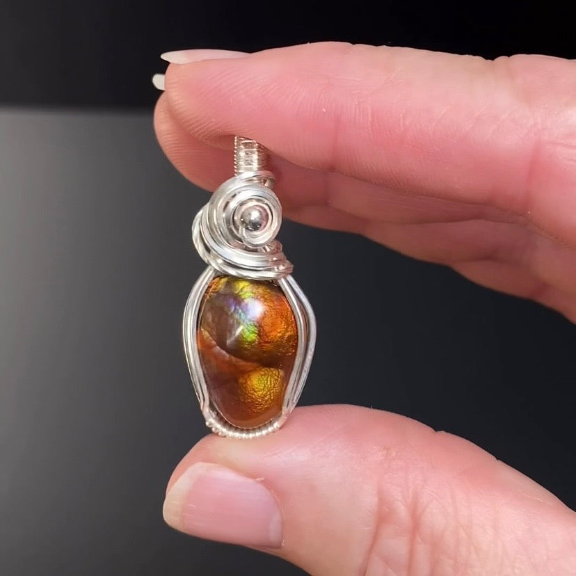 Mexican Fire Agate & Sterling Silver Wire Wrapped Pendant