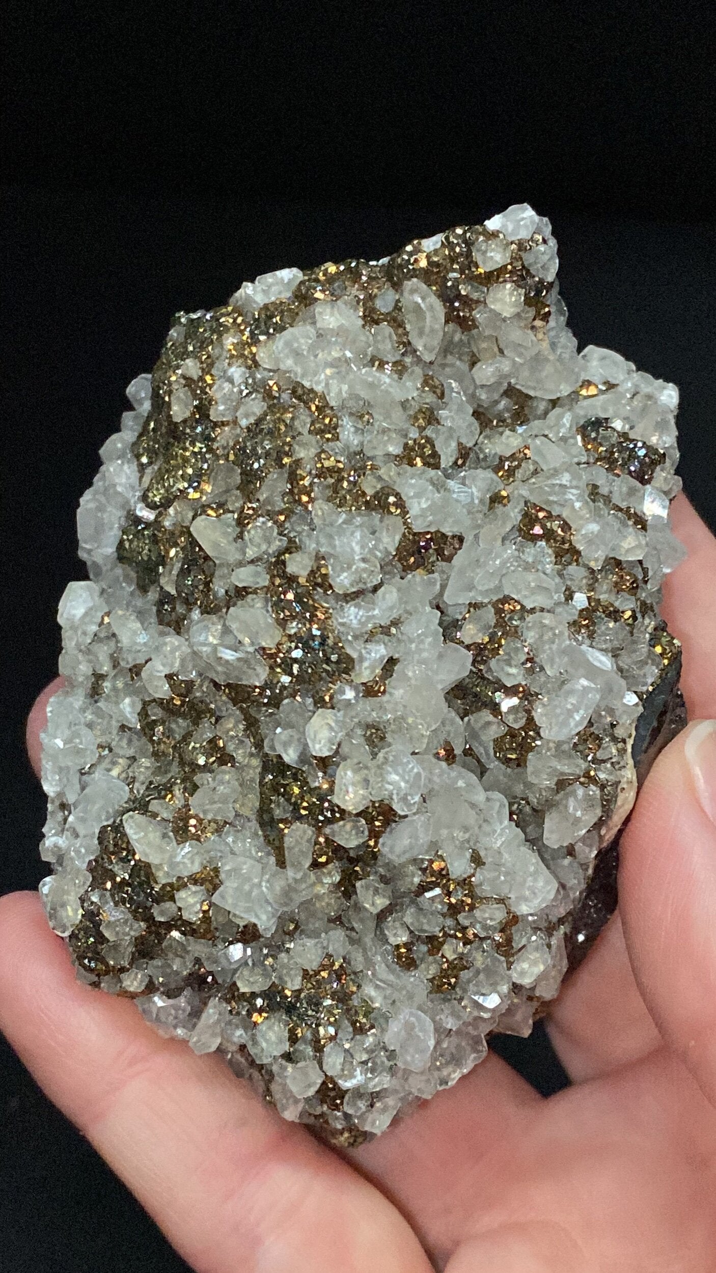 Sphalerite Cluster with Fluorescent Calcite & Pyrite