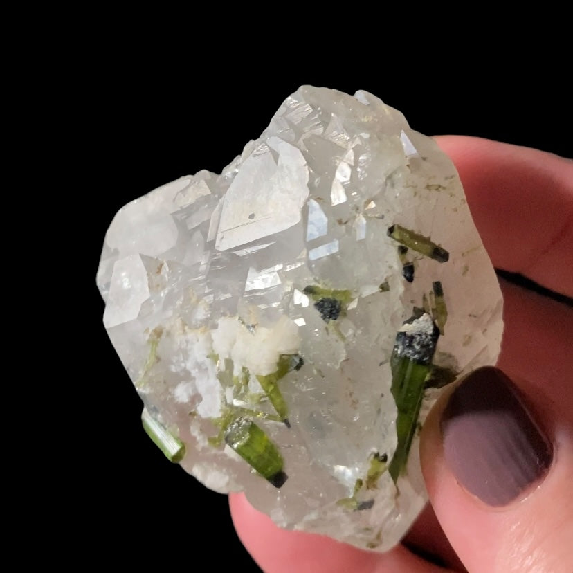 Bicolor Green Tourmaline Crystals on Double Terminated Quartz Crystal, Laghman, Afghanistan