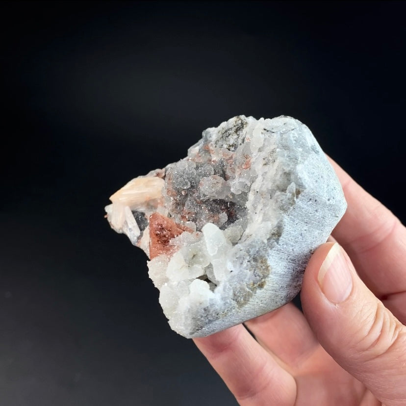 Rare Red Heulandite Fan with Chalcedony Stalactites on Trimmed Basalt Matrix