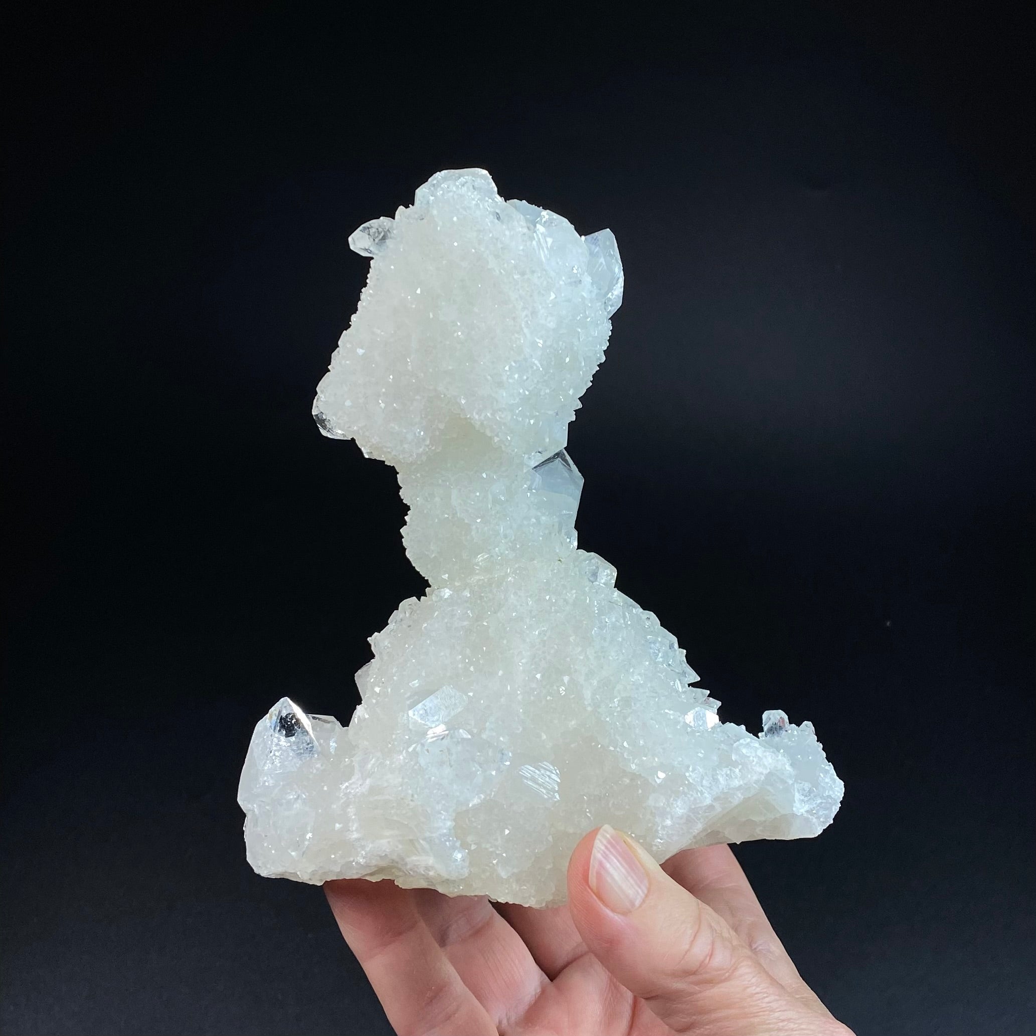 Clear Apophyllite Stalactite Formation Cluster with Fluorescent Calcite Core