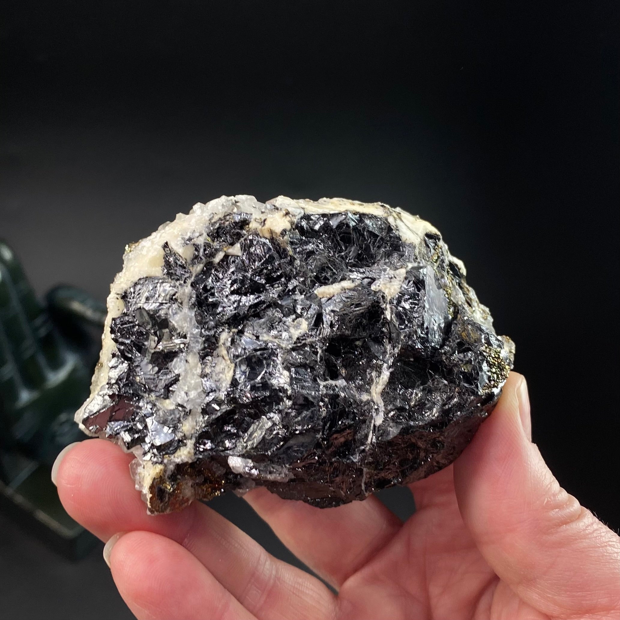 Rainbow Iridescent Pyrite & Fluorescent Calcite on Sphalerite Matrix