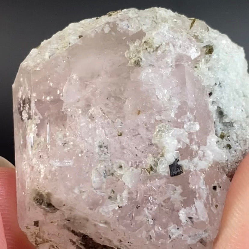 Morganite Crystal with Green Tourmaline & Albite