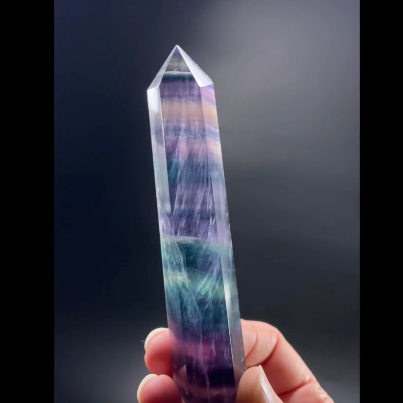 Purple and Green Fluorite Polished Tower