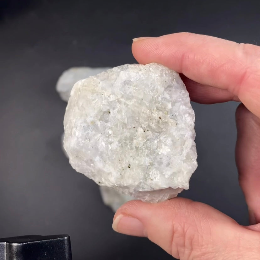 Fluorescent Aragonite “Lightning Bolt” on Calcite from Long Lake Zinc Mine, Ontario, Canada