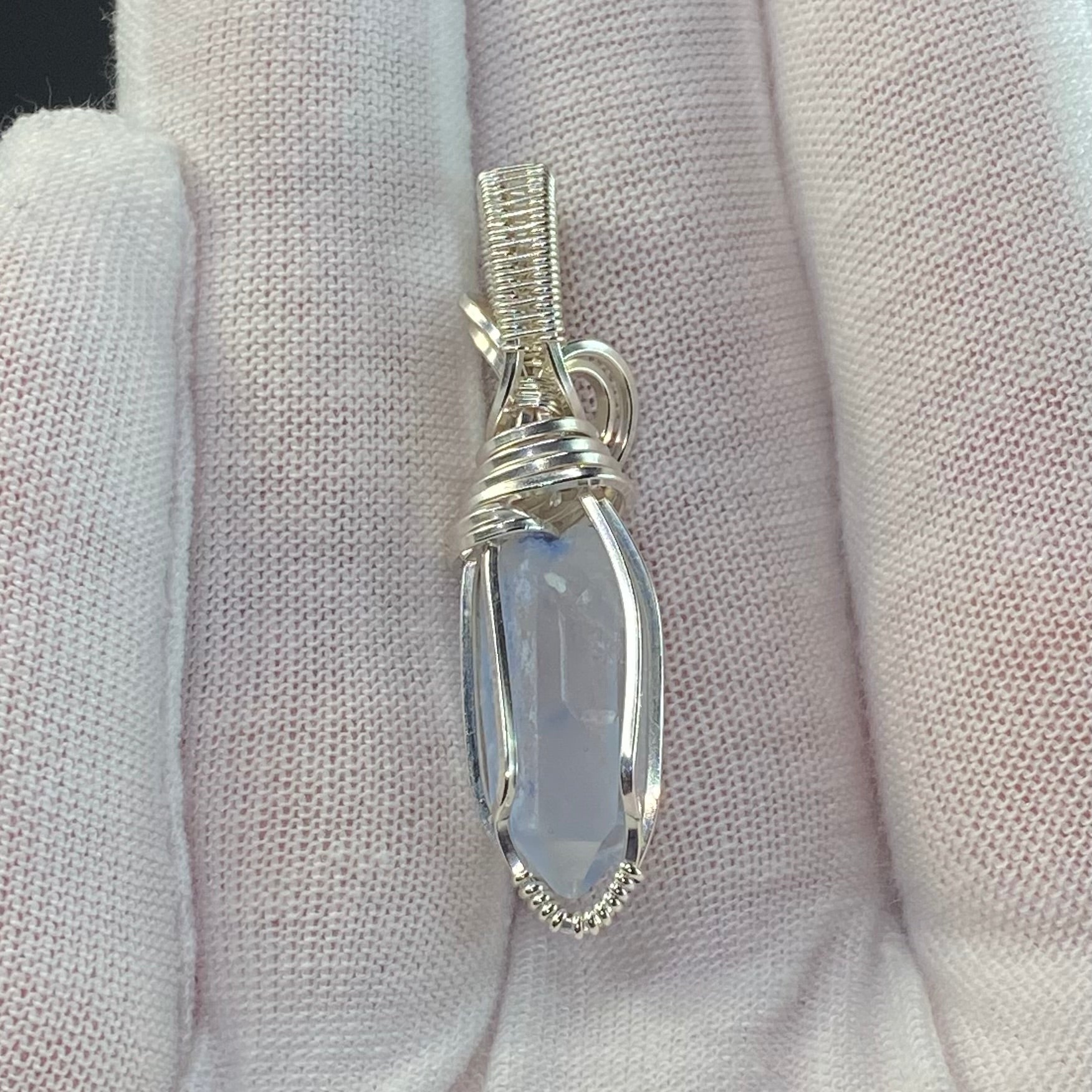 Dumortierite Included Quartz Crystal & Sterling Silver Handmade Wire Wrapped Pendant