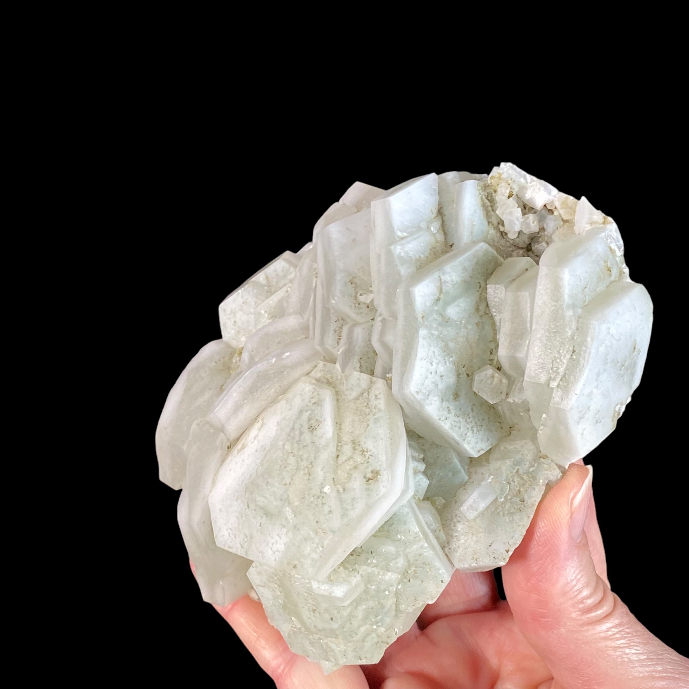 Fluorescent Hexagonal Sandwich Calcite Crystal Cluster