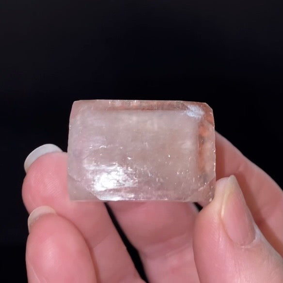 Clear Pseudo Cubic Apophyllite Crystal with Red Hematite Inclusions