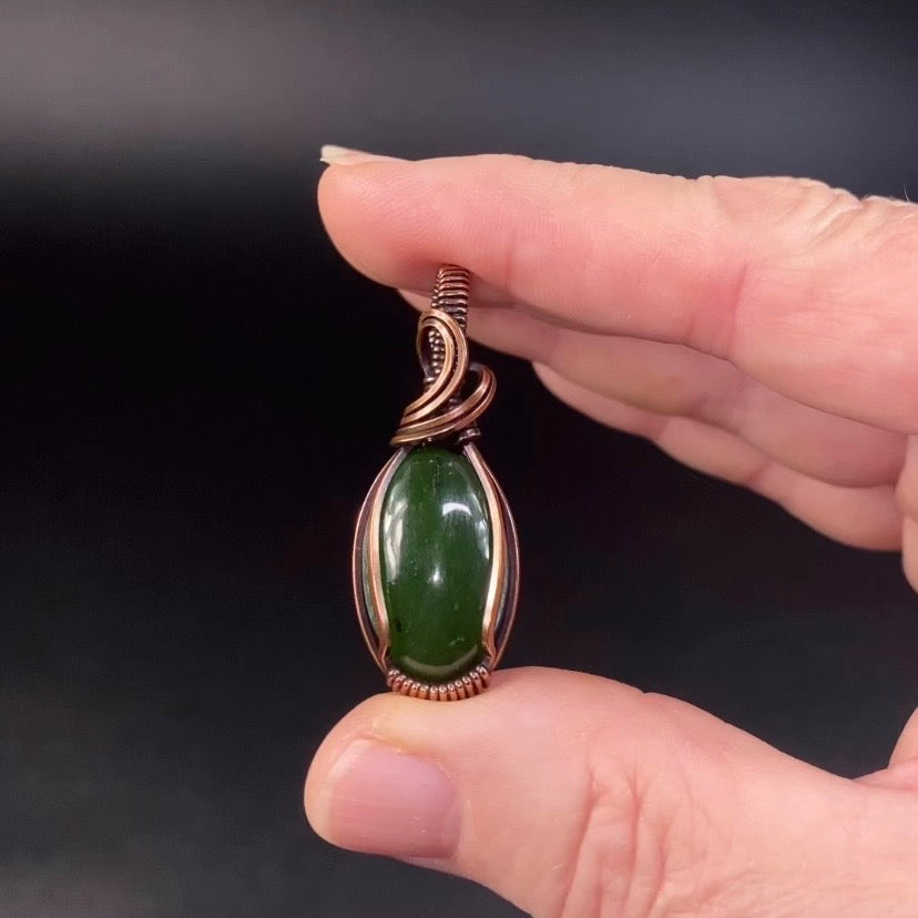 Nephrite Jade & Copper Wire Wrapped Pendant