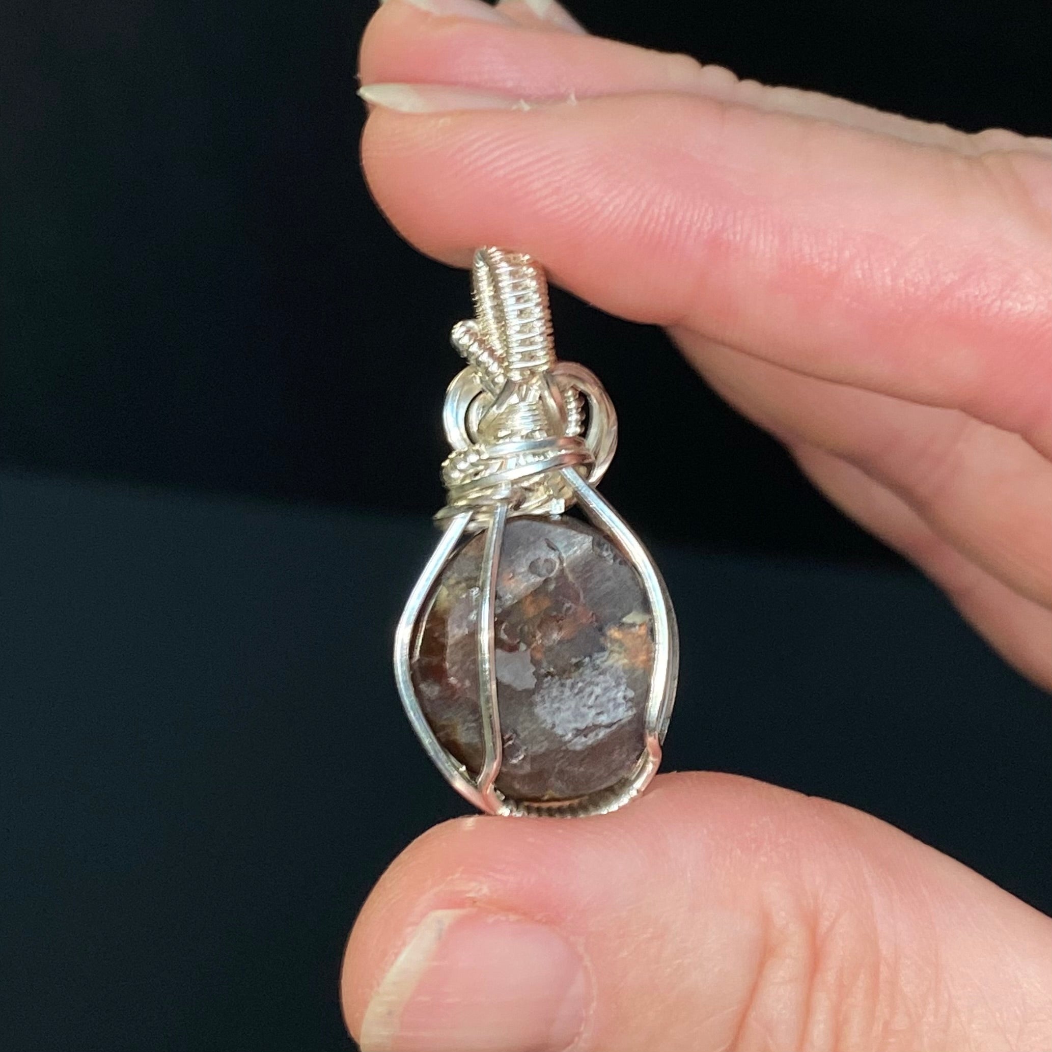 Mexican Fire Agate & Sterling Silver Wire Wrapped Pendant
