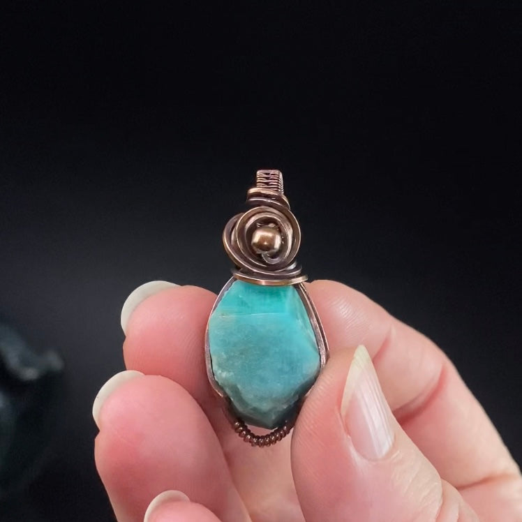 Natural Colorado Amazonite Crystal and Copper Handmade Wire Wrapped Pendant