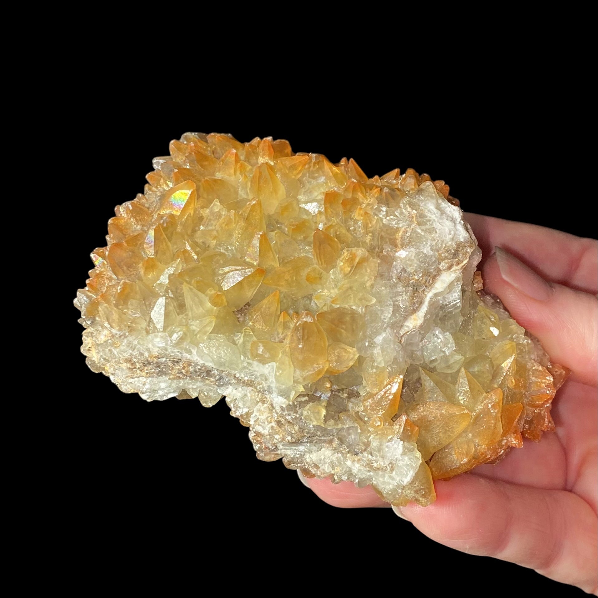 Dog Tooth Calcite Cluster with Natural Iridescent Iron Oxide Surface Coating