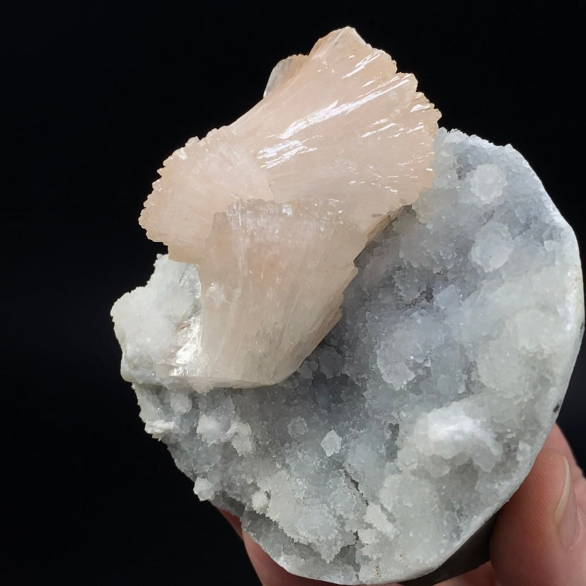 Light Pink Gemmy Heulandite & Minor Mordenite on Chalcedony in a Trimmed Basalt Pocket