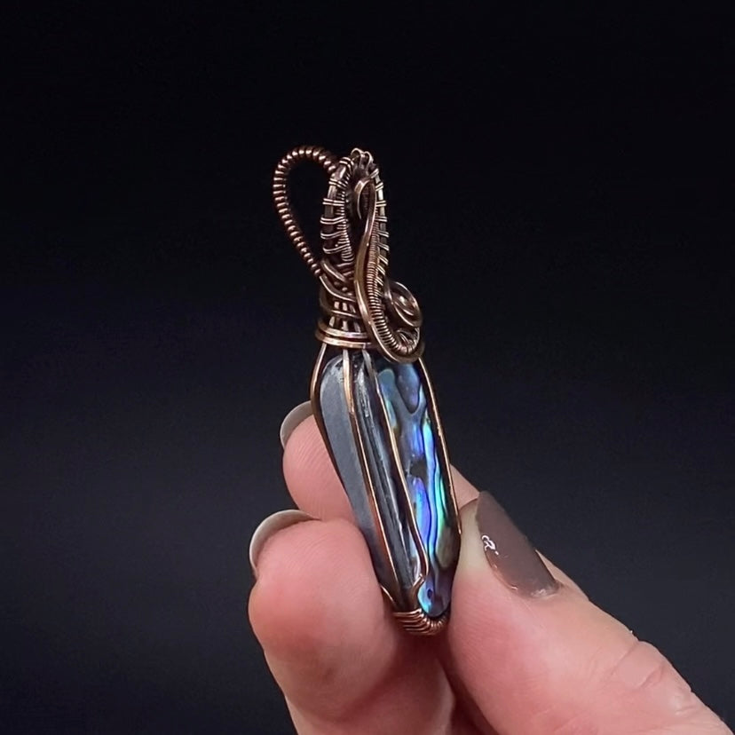 Abalone Shell Cabochon and Copper Wire Wrapped Pendant