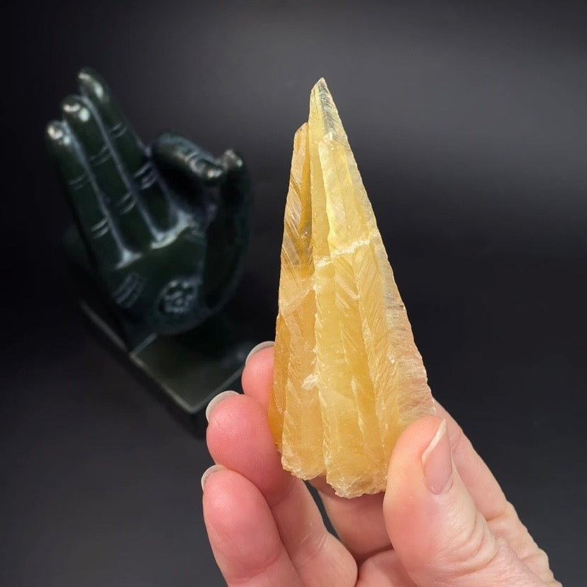 Phosphorescent Golden Feather Tapered Calcite Crystal