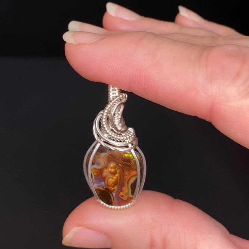 Mexican Fire Agate & Sterling Silver Wire Wrapped Pendant