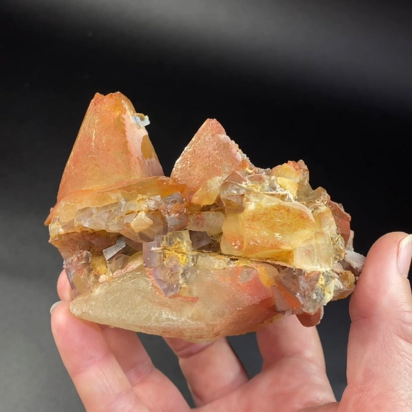 Scalenohedral Dog Tooth Calcite Crystal Cluster with Blue Gray Fluorite