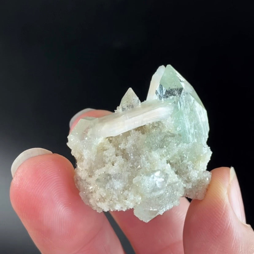 Green Apophyllite Crystal Cluster with Stilbite & Apophyllite