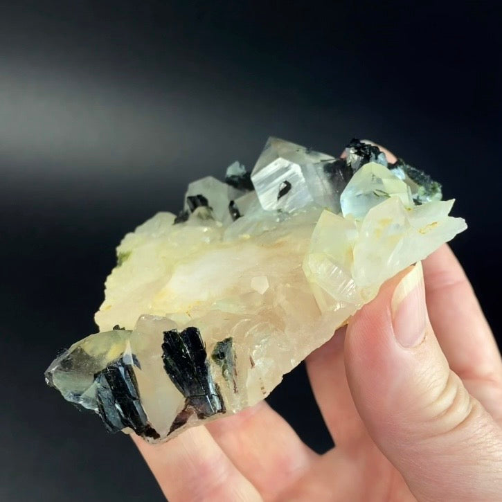 Quartz Crystal Cluster with Dark Green Epidote Crystals