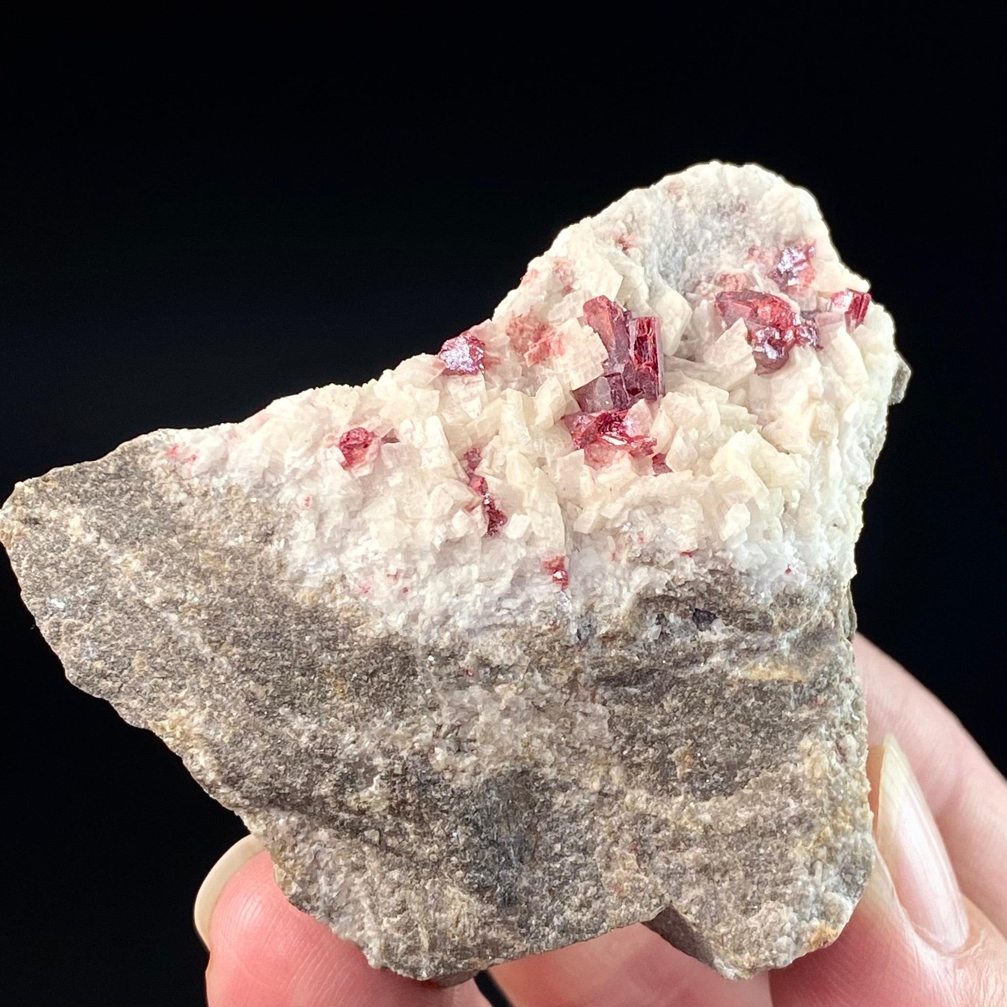Red Cinnabar Crystals on Dolomite, Tongren Mine, Guizhou, China