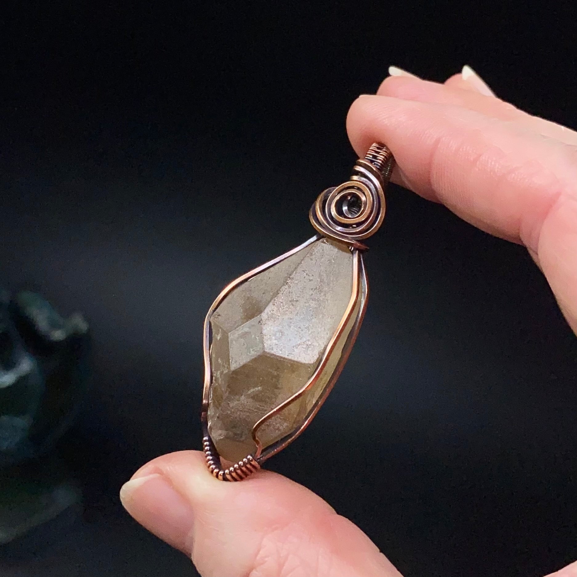 Natural, Double Terminated Citrine Crystal & Copper Wire Wrapped Pendant