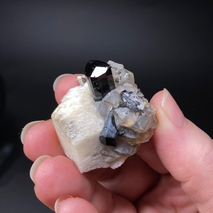Black Tourmaline Schorl Crystal with Natural Termination with Microcline, Smoky Quartz and Muscovite Mica