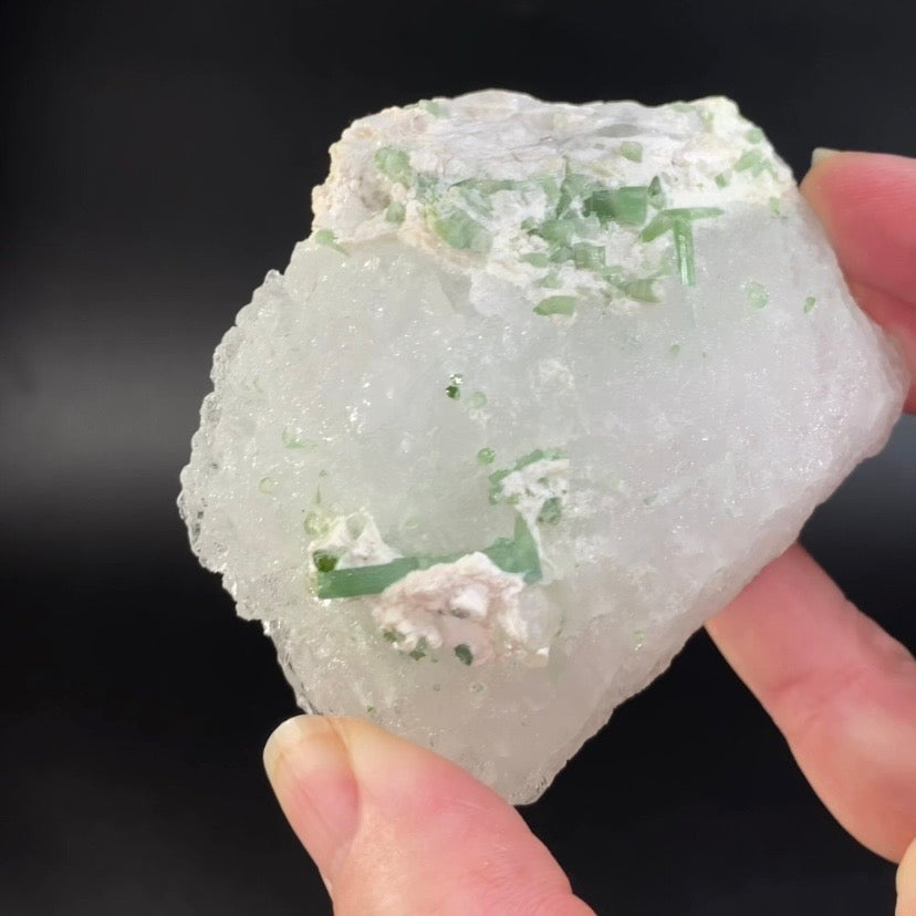 Etched Pollucite with Green Tourmaline from Laghman, Afghanistan