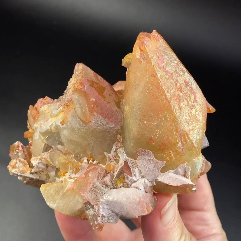 Scalenohedral Dog Tooth Calcite Crystal Cluster with Blue Gray Fluorite