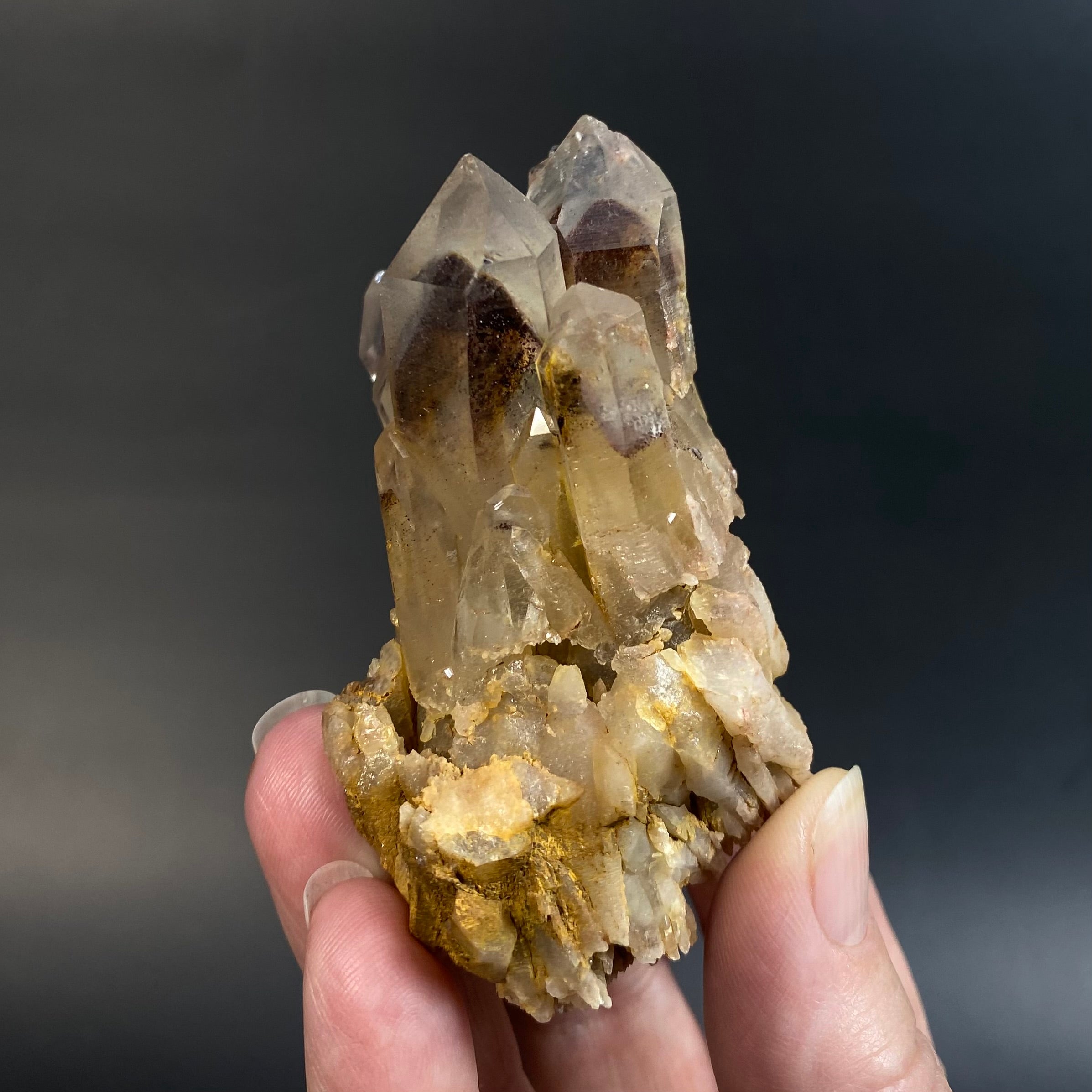 Red Hematite Phantom Sunset Quartz Cluster with Two Phase Growth Pattern