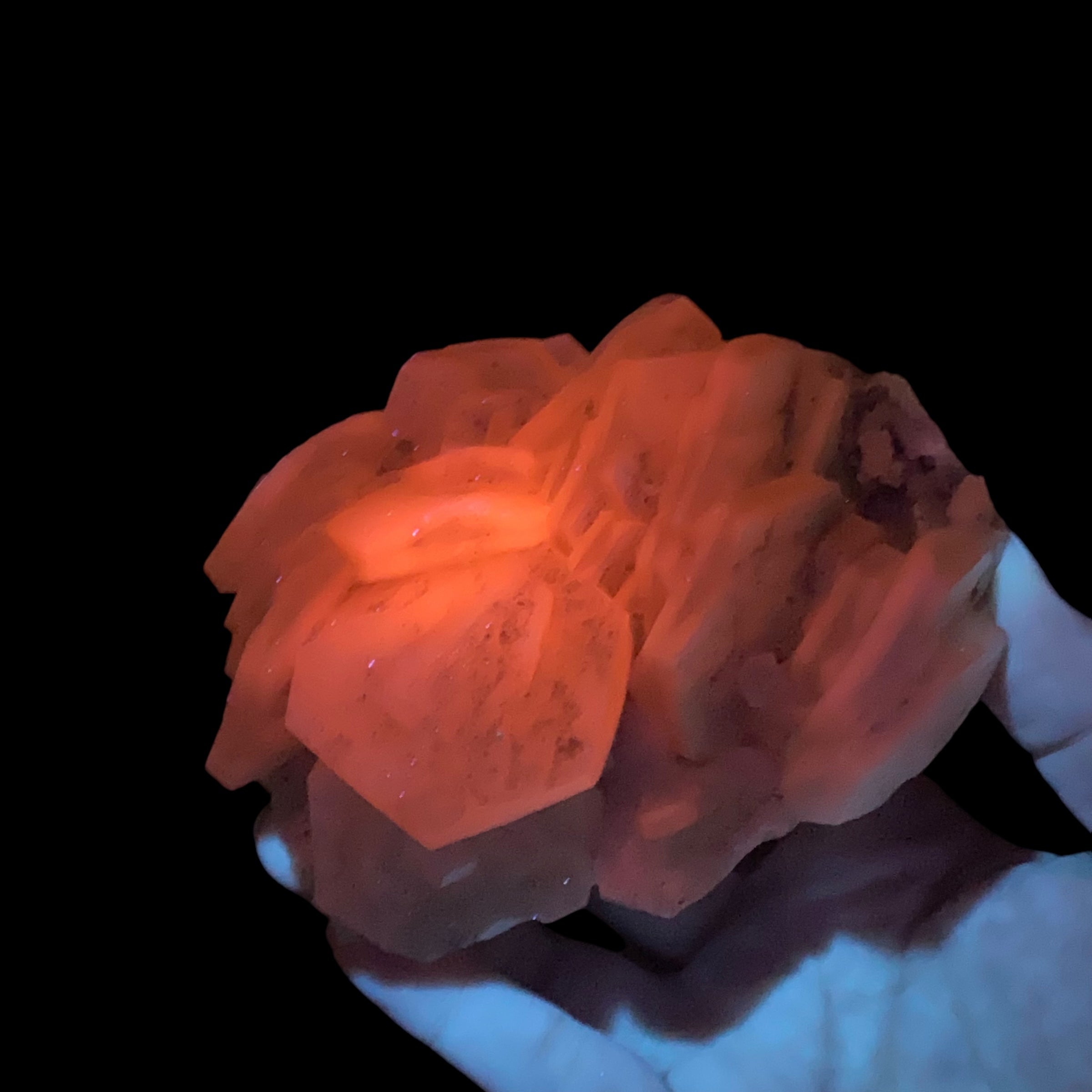 Fluorescent Hexagonal Sandwich Calcite Crystal Cluster