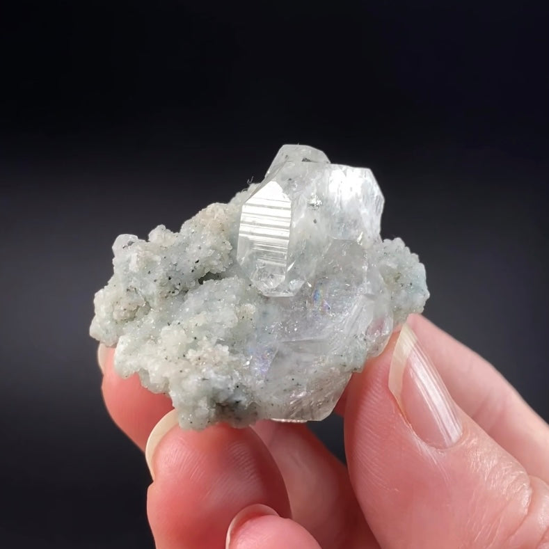 Tabular Apophyllite with Pastel Green-Blue Celadonite Inclusions — Nashik, India