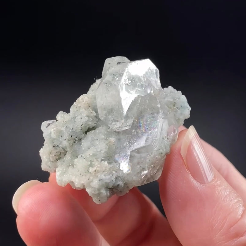 Tabular Apophyllite with Pastel Green-Blue Celadonite Inclusions — Nashik, India