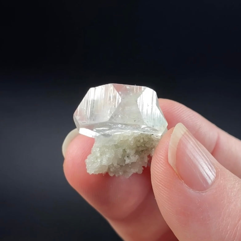 Tabular Apophyllite Crystal with Minor Celadonite - Nashik, India