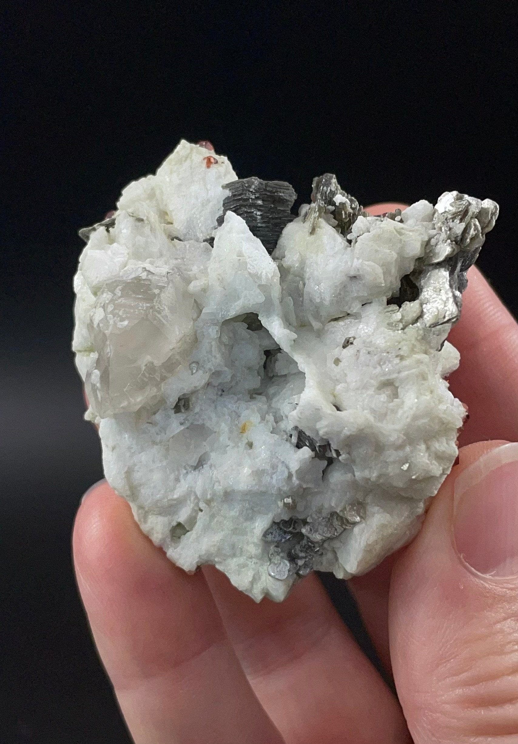 Reddish Orange Garnets on Albite Matrix with Mica and Quartz