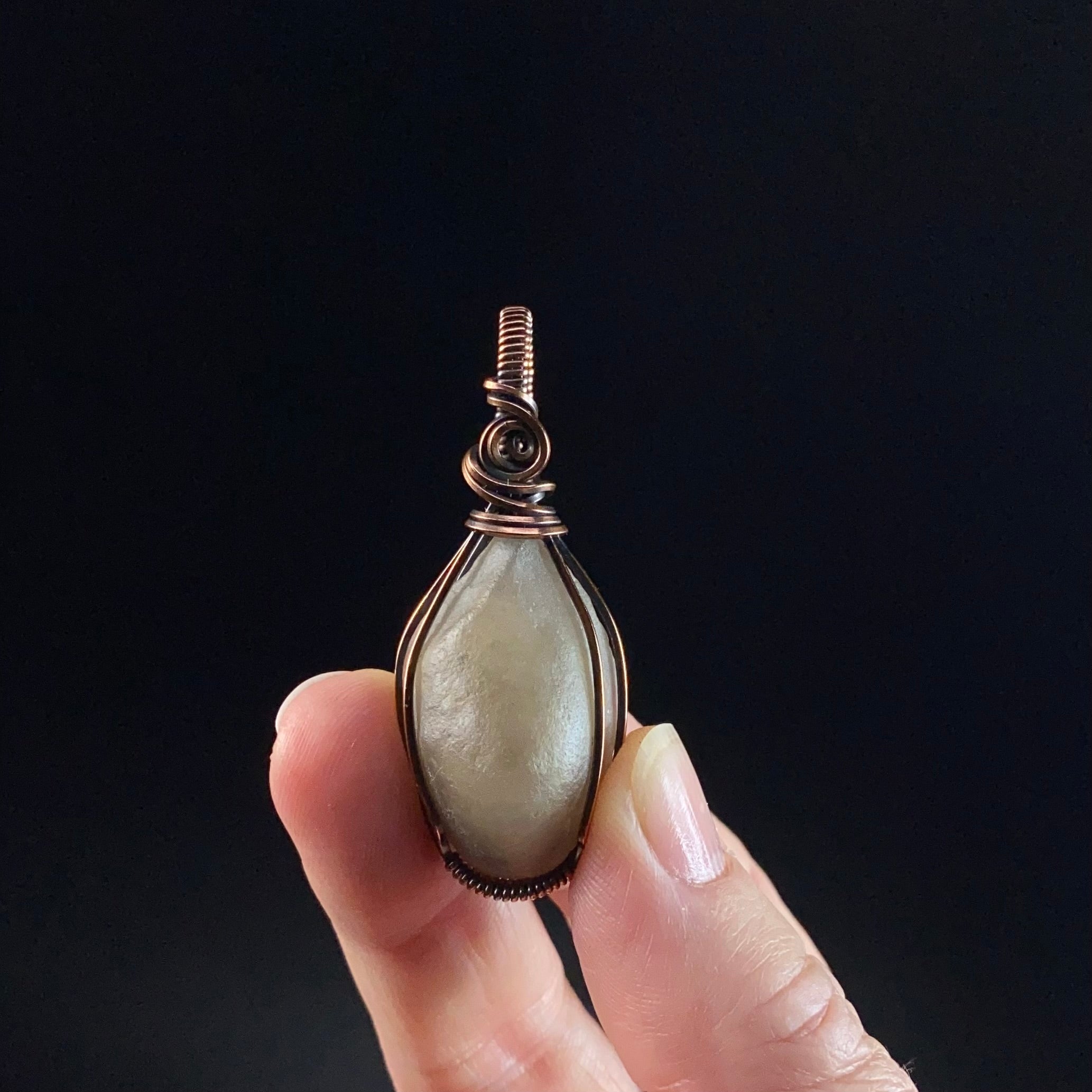 Gobi Desert Agate with Moving Sand Inclusions and Copper Wire Wrapped Pendant