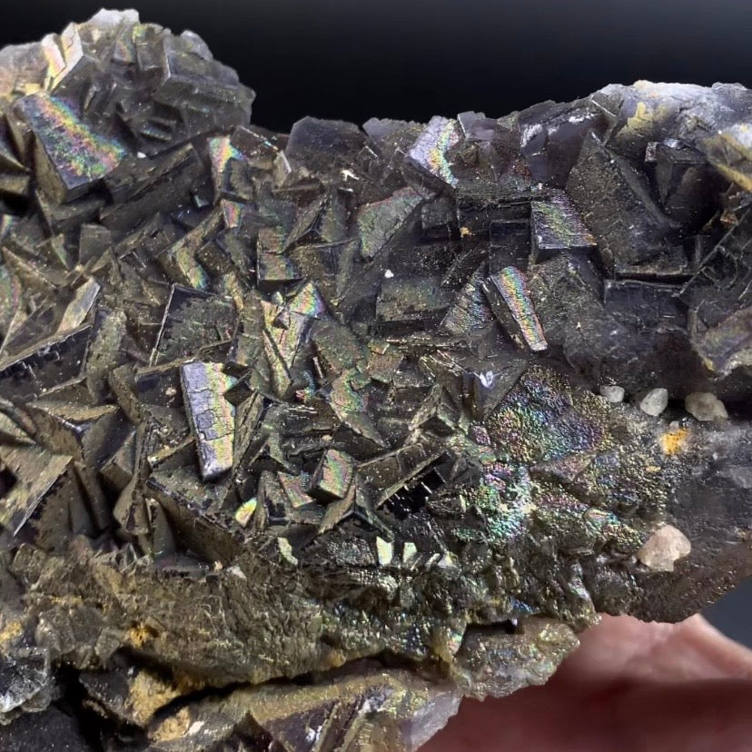 Rainbow Iridescent Purple Cubic Fluorite Cluster