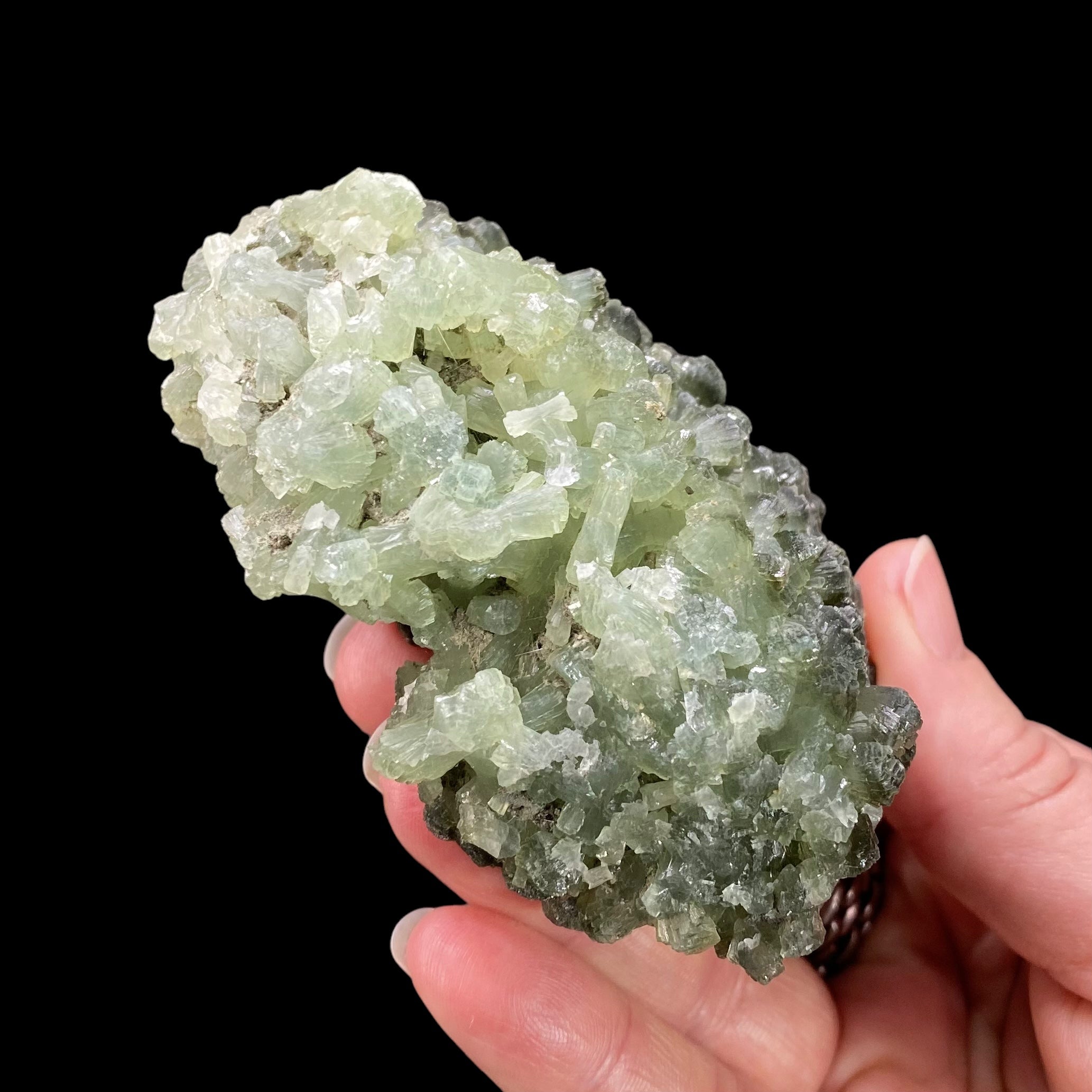 Deep Green Prehnite Cluster with Fine Needle Crystals