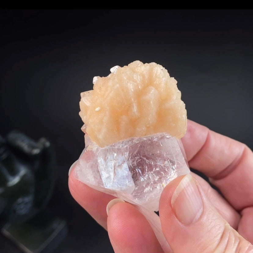 Clear Apophyllite Crystal with Peach Stilbite – Collector Mineral Specimen