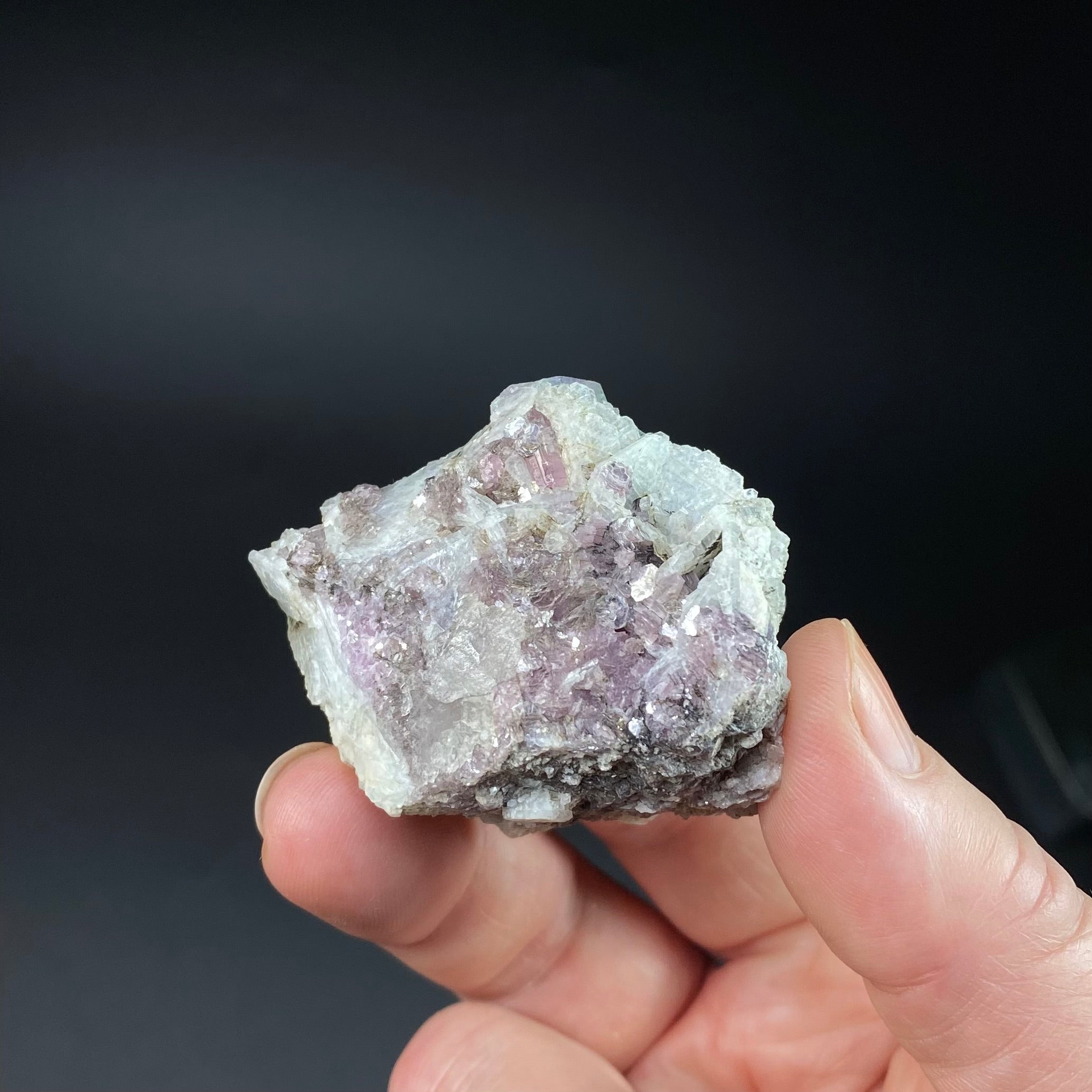 Pale Green & Pink Watermelon Tourmaline Crystal with Lepidolite & Cleavelandite