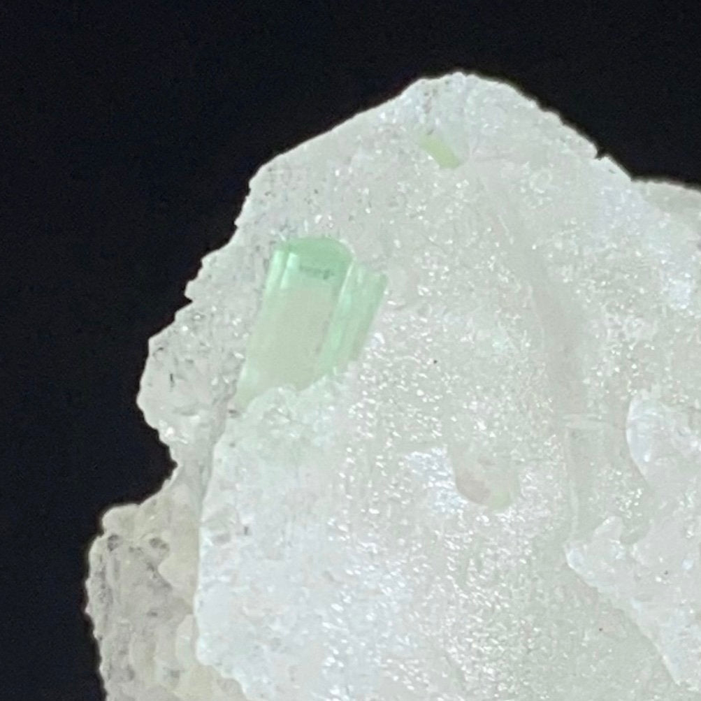 Clear Etched Pollucite with Green Tourmaline from Laghman, Afghanistan