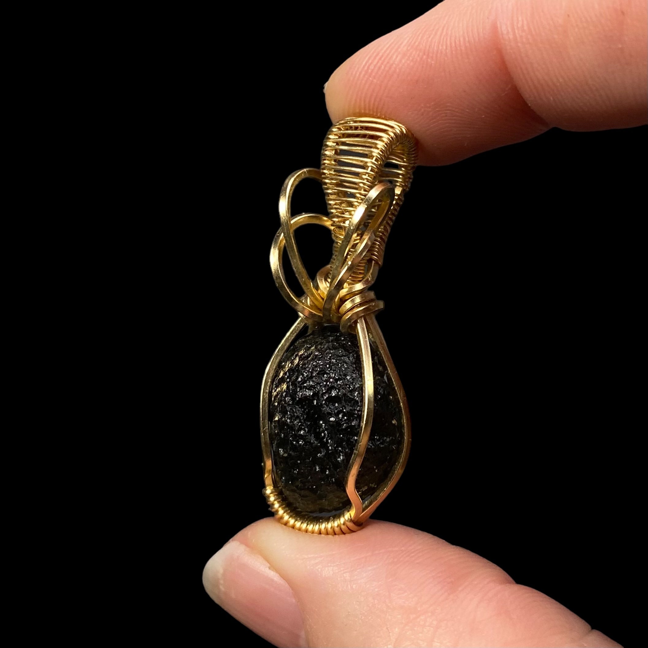 Chlum Moldavite Crystal Wire Wrap Pendant - 14k Gold Filled Wire